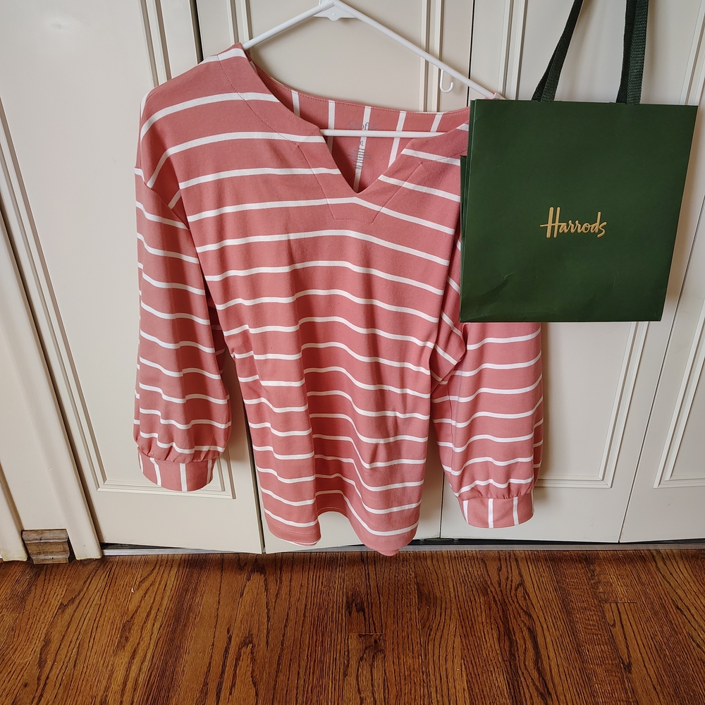 Croft & Barrow Blush and White Striped V-Neck Top